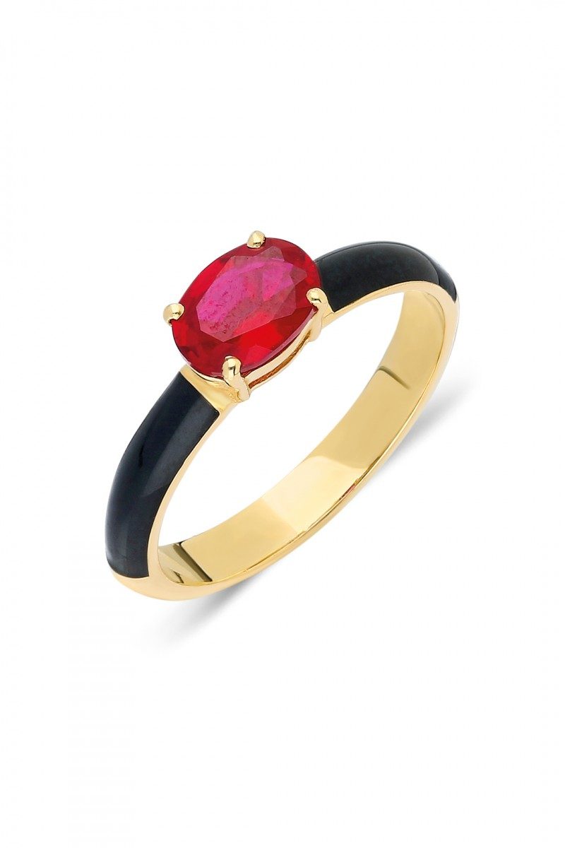 OVAL GARNET SİYAH MİNE YÜZÜK